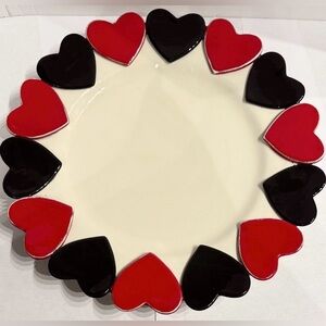 Heart-Shaped Black and Red Hearts appetizer ceramic plate
